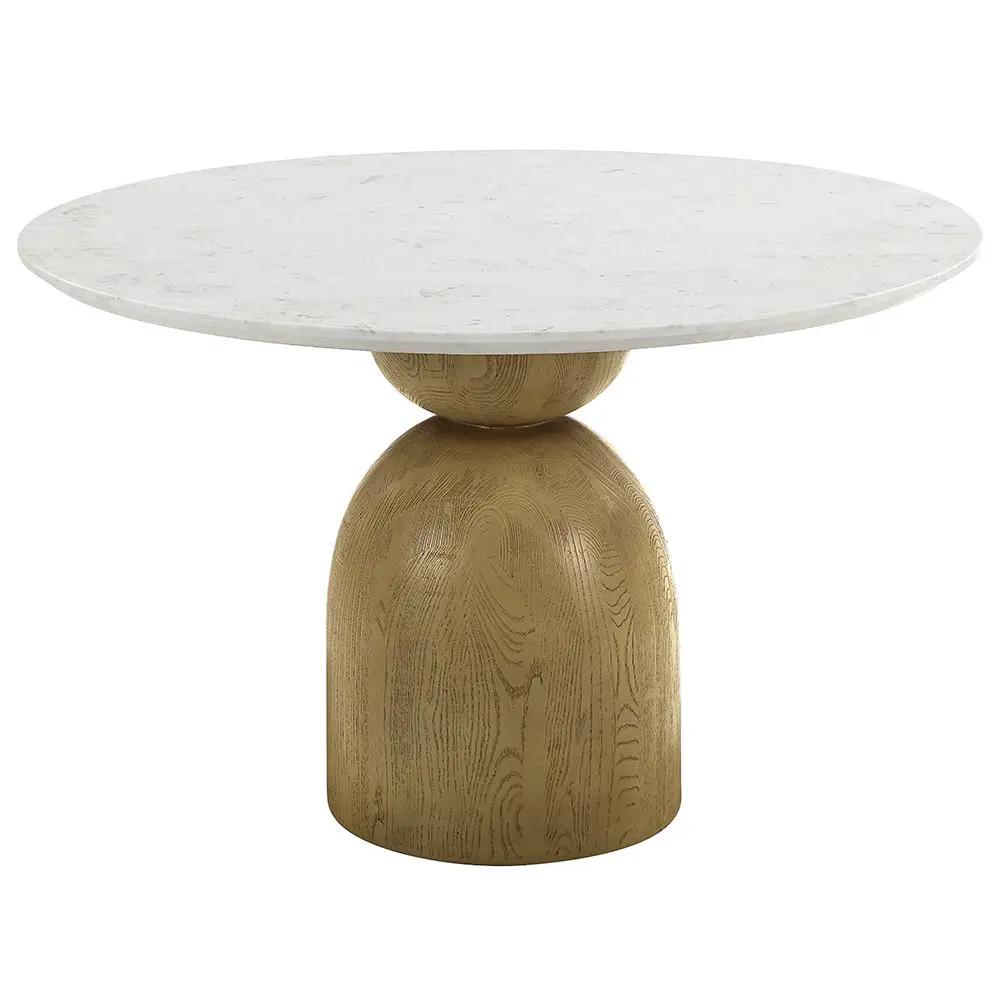 Kala - Round Dining Table With Marble Top - Natural Marble Top & Oak by Unique Piece Furniture