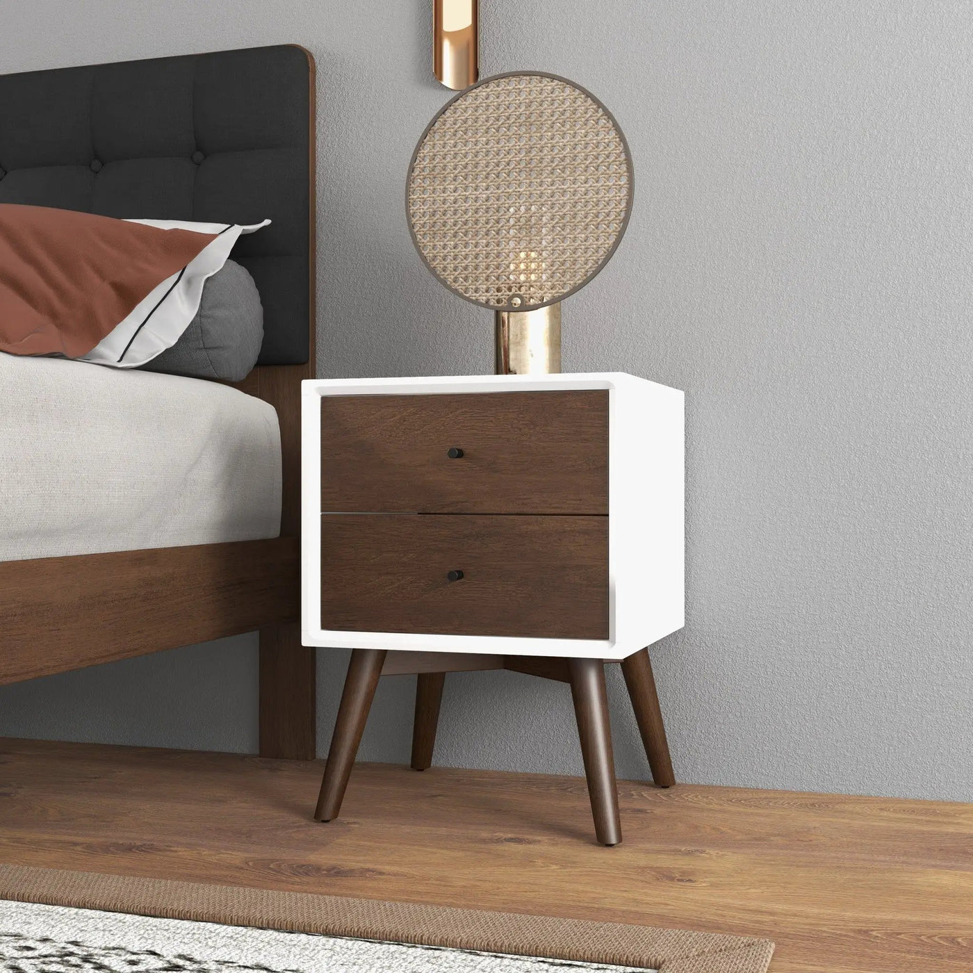 Caroline - Mid-Century Modern Style Night Stand 2 Drawer by HouseOfZazla