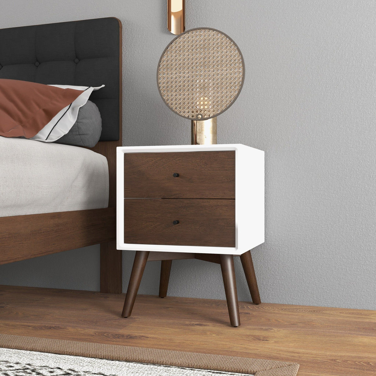 Mid-Century Modern Night Stand with 2 Drawers - Dark Brown or White, photo 23 of 30