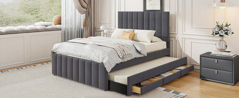 Upholstered Platform Bed With Twin Size Trundle And 3 Drawers by HouseOfZazla