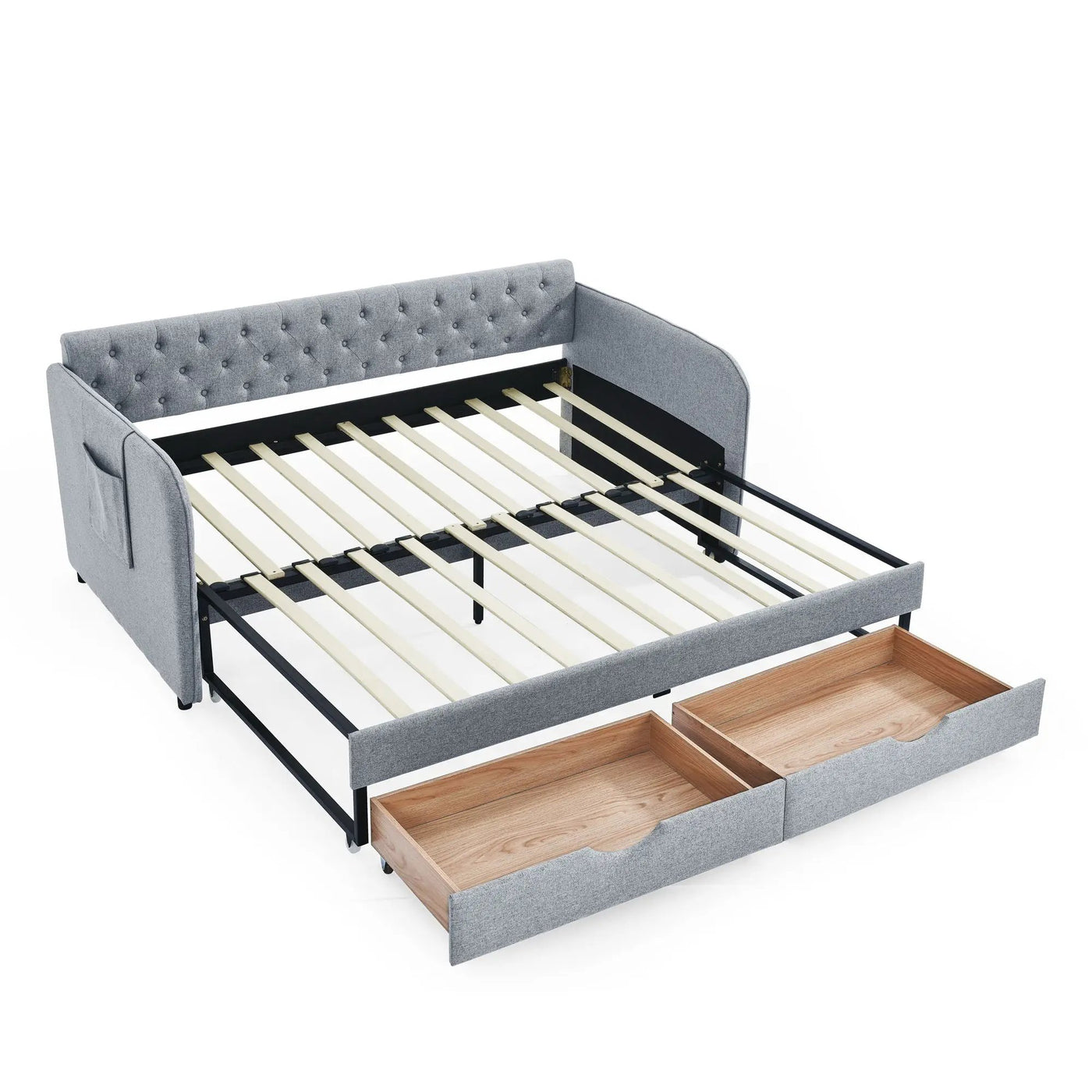 Daybed With Trundle And Storage Drawers, Flat Arms With Pocket by HouseOfZazla