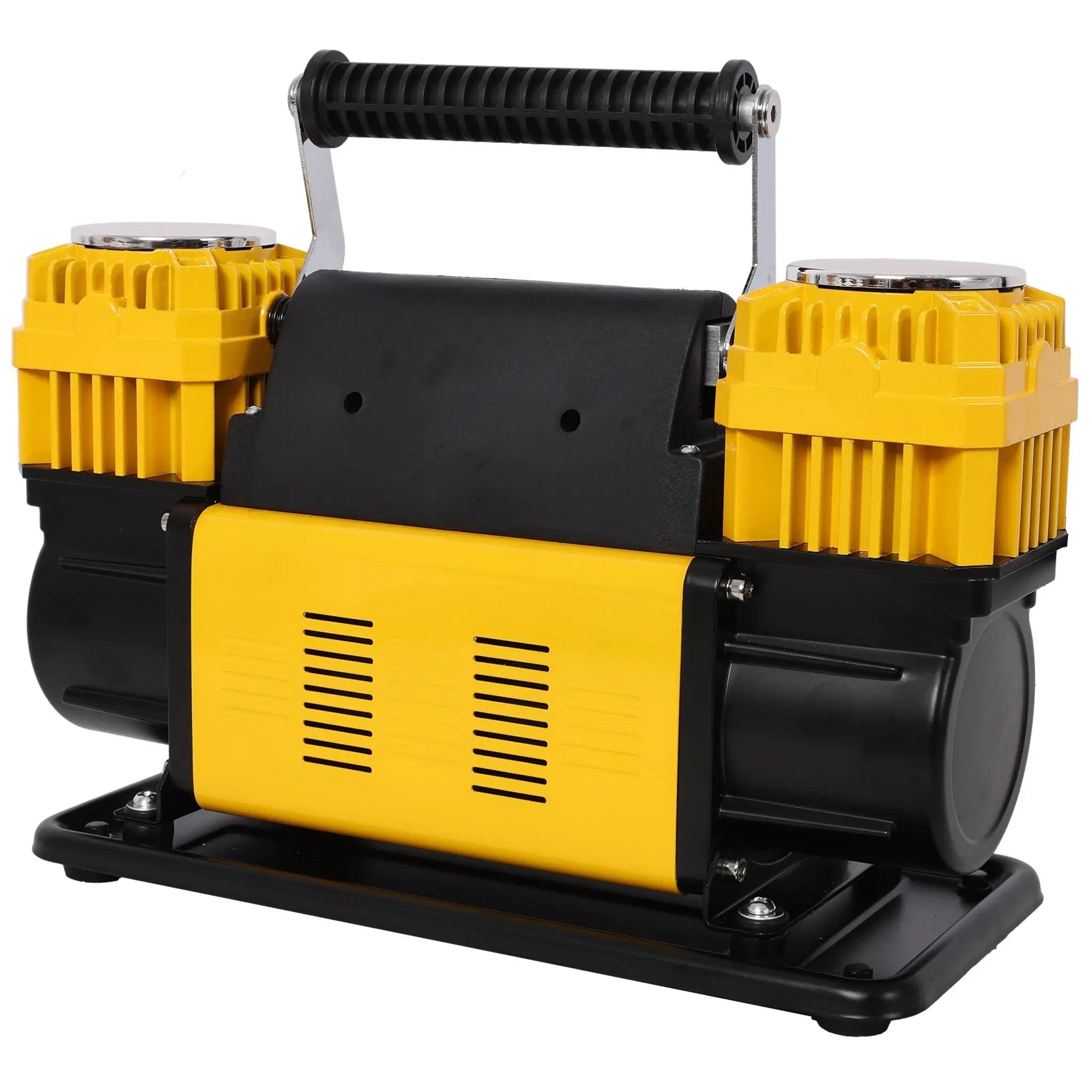 Heavy Duty 12V Dual Cylinder Air Compressor, Tire Inflator With Gauge - Yellow / Black by HouseOfZazla