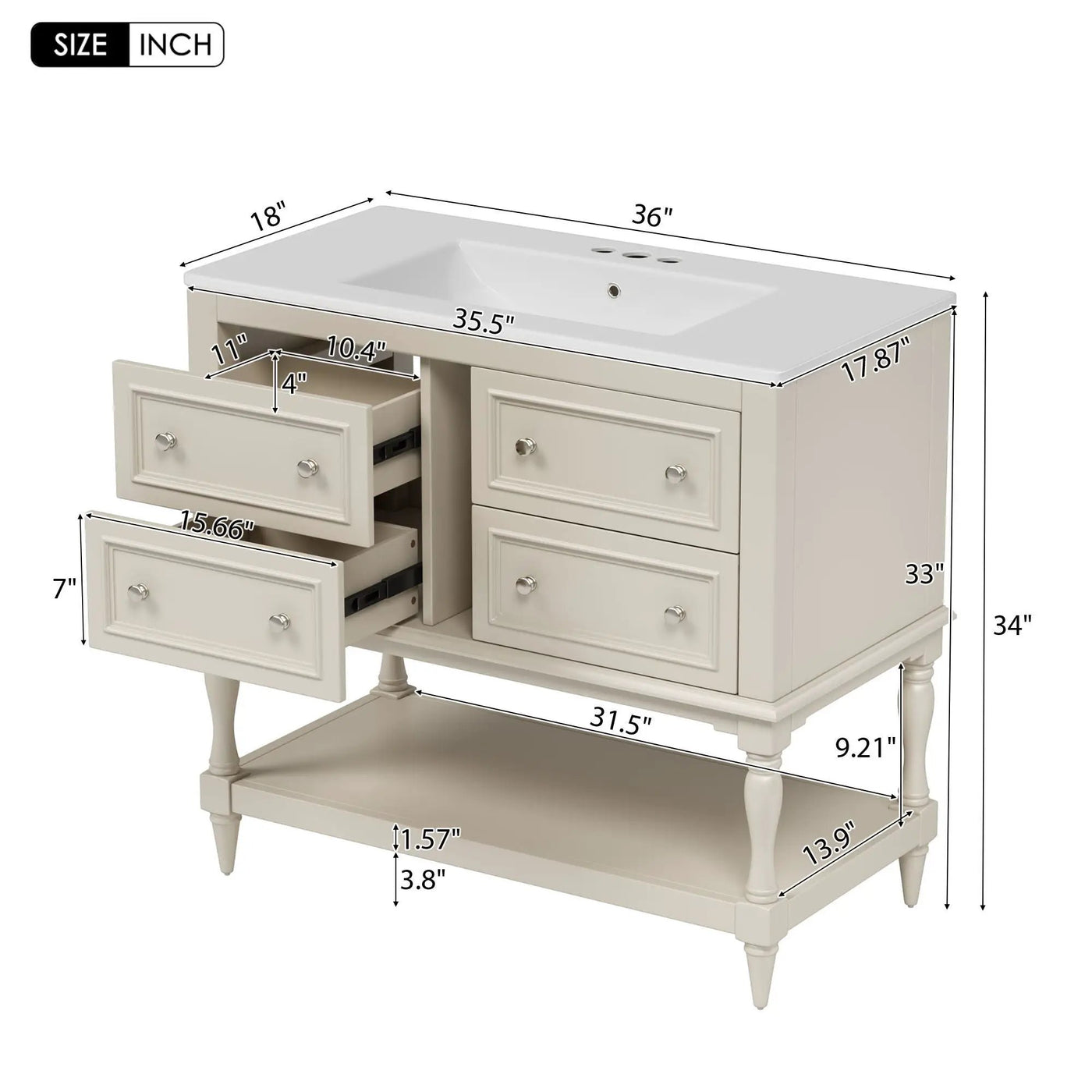 Bathroom Vanity Cabinet With Undermount Sink - 4 Drawer Set by HouseOfZazla