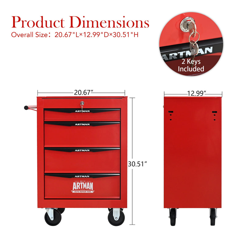 Rolling Metal Tool Chest with 4 Drawers - Red & Black, photo 7 of 10