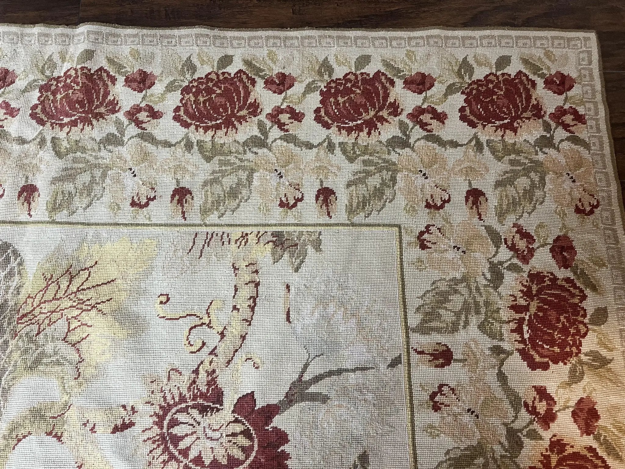 Extra Large Needlepoint Rug 14 x 20, Vintage Handwoven Handmade Wool Flatweave Carpet, Allover Floral Pattern, Elegant European Deisgn Rug by Jewel Rugs