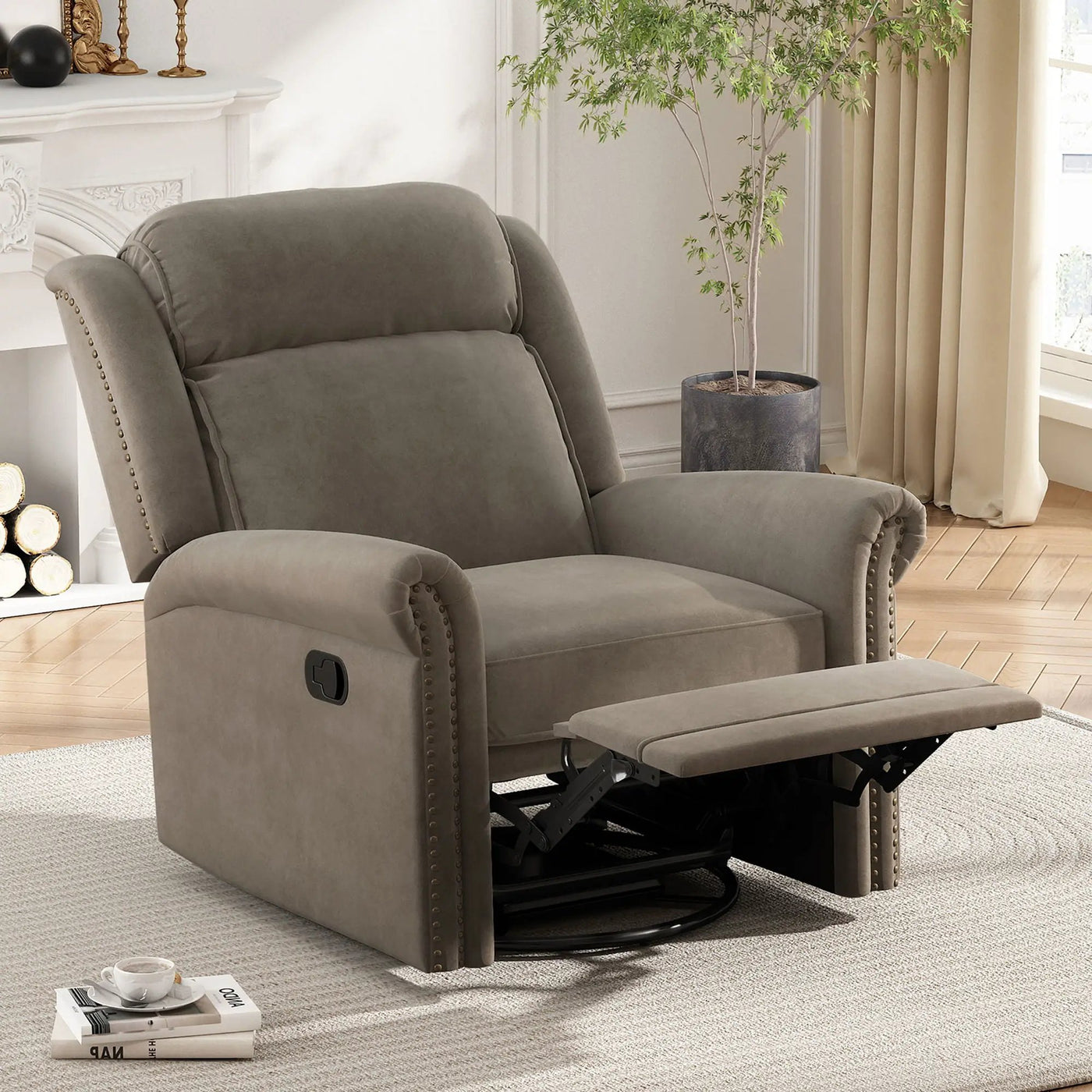 360 Degrees Swivel Recliner Manual Rocking Recliner Home With Adjustable Backrest by Unique Piece Furniture