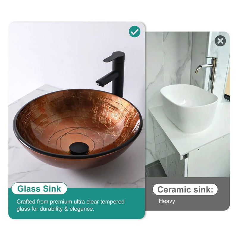 Vessel Bathroom Sink With Pop Up Drain, Round Bowl For Vanity Smooth - Brown by HouseOfZazla