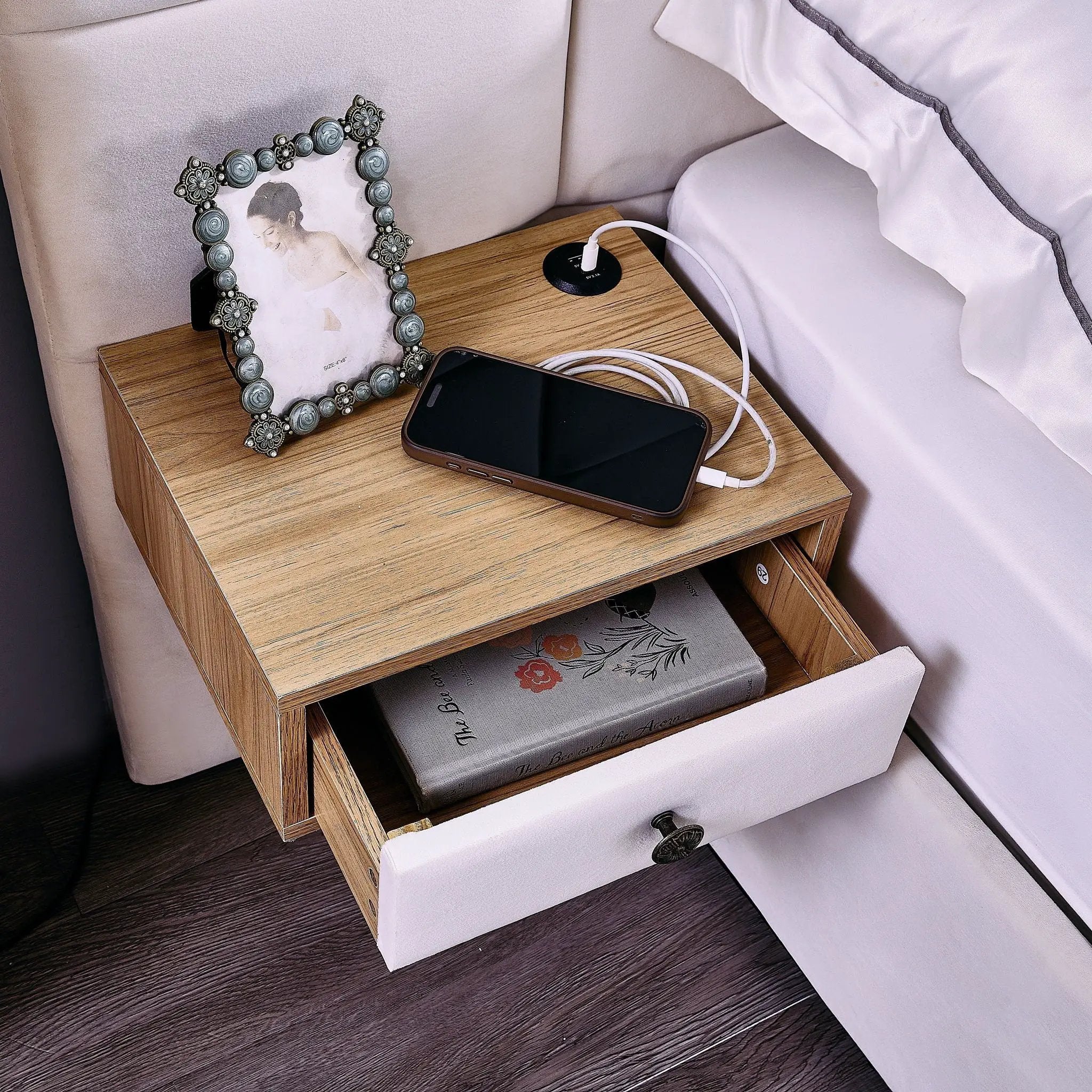 Upholstered Hydraulic Platform Bed With Storage Shelves, Reading Lamps, USB Port by HouseOfZazla
