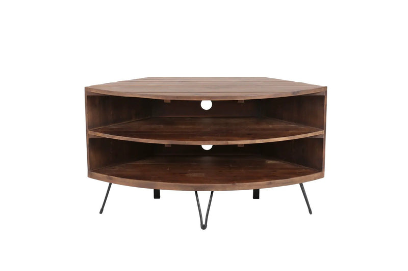 Fan Shape Reclaimed Wood Corner Media Table For Living Room Wise Use Your Space - Natural by HouseOfZazla