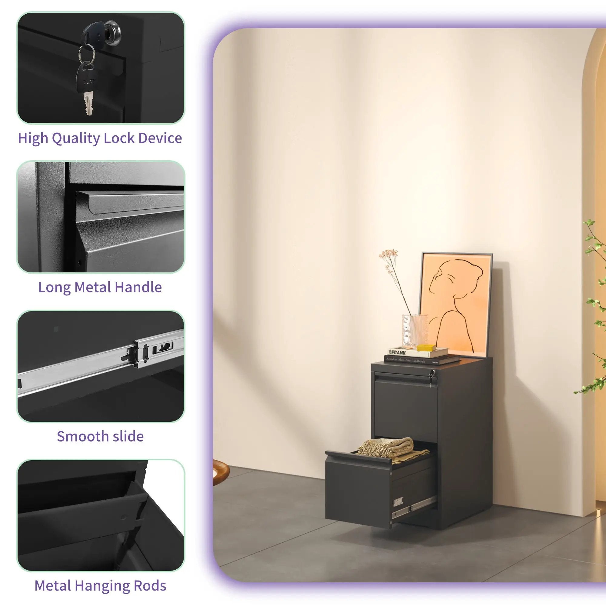 Steel Drawer Vertical File Cabinet With Lock For A4 Legal / Letter Size by Unique Piece Furniture