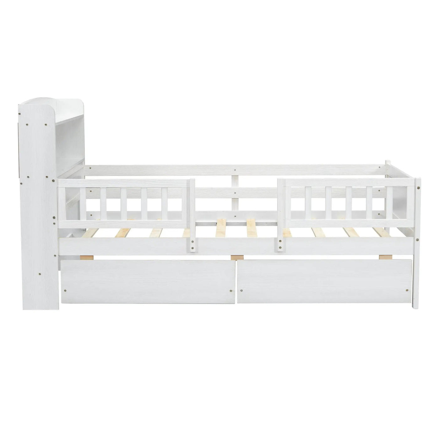 Platform Bed With LED Light, Multi Functional Headboard, Guardrail And 2 Drawers by HouseOfZazla