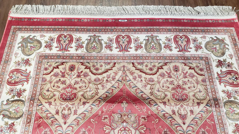 4 x 6 Silk Carpet Red, Traditional Oriental Rug 4x6, Flower Vase Columns, Turkish Rug New, High Quality, Bamboo Silk, Area Rug by Jewel Rugs