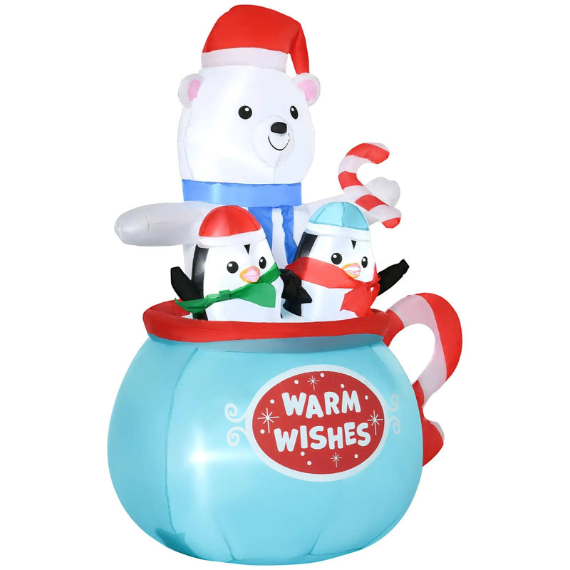 Outsunny 5ft Christmas Inflatable Outdoor Decoration Blessed Polar Bear and Penguins in the Cup by HouseOfZazla