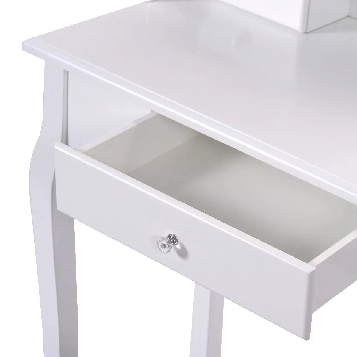 Vanity Table Set with Cushioned Stool with 360¬∞ Rotating Oval Mirror and Three Drawers-White by DirectDeals