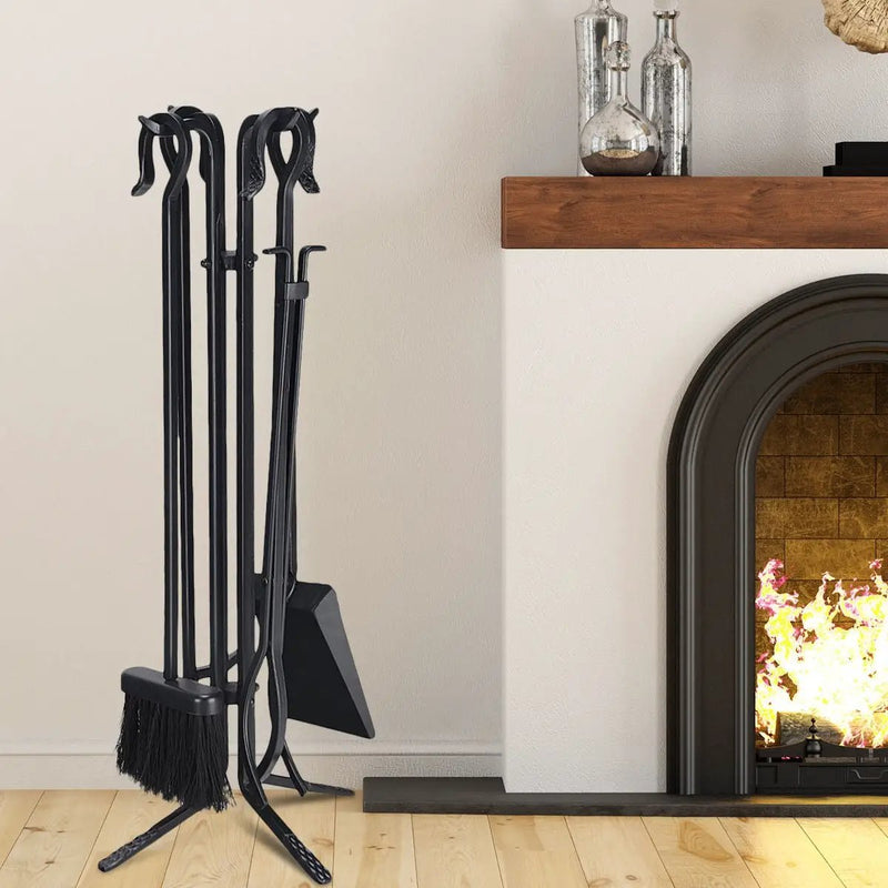 5 Pieces Fireplace Iron Standing Tools Set by DirectDeals
