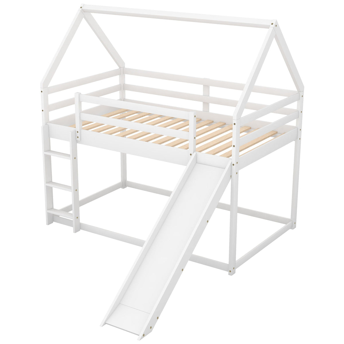 House Shape Twin Over Twin Bunk Bed with Slide and Ladder - White or Dark Gray, photo 18 of 21