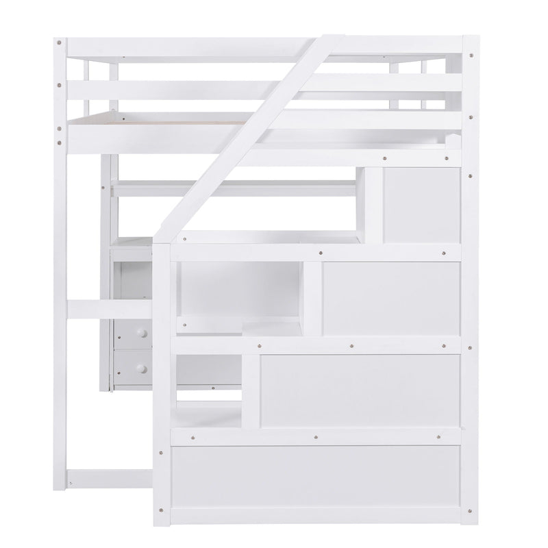 Loft Bed With Desk, Shelves, 2 Drawers, Storage Staircase by HouseOfZazla