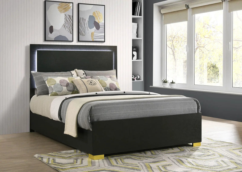 Marceline Wood Full LED Panel Bed Black by Unique Piece Furniture