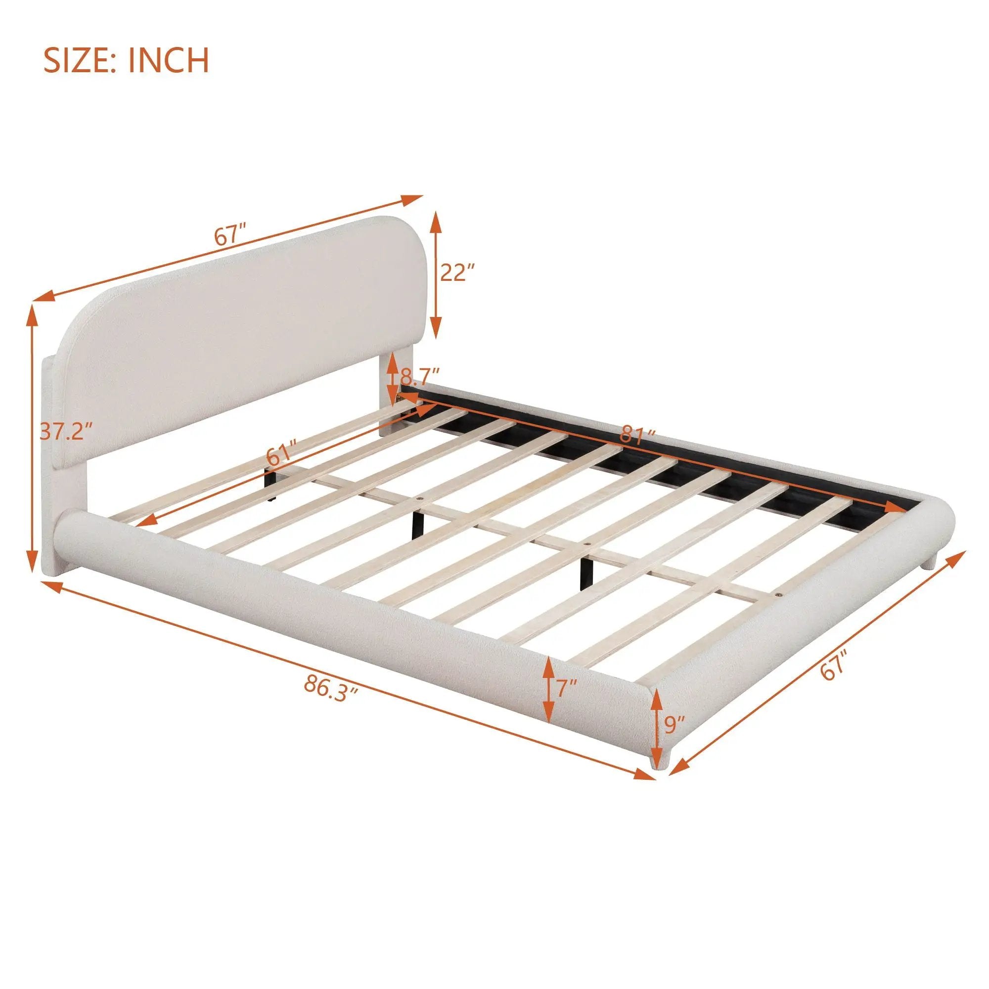 Upholstered Platform Bed With Thick Solid Frame And Stylish Curve-Shaped Design by Unique Piece Furniture