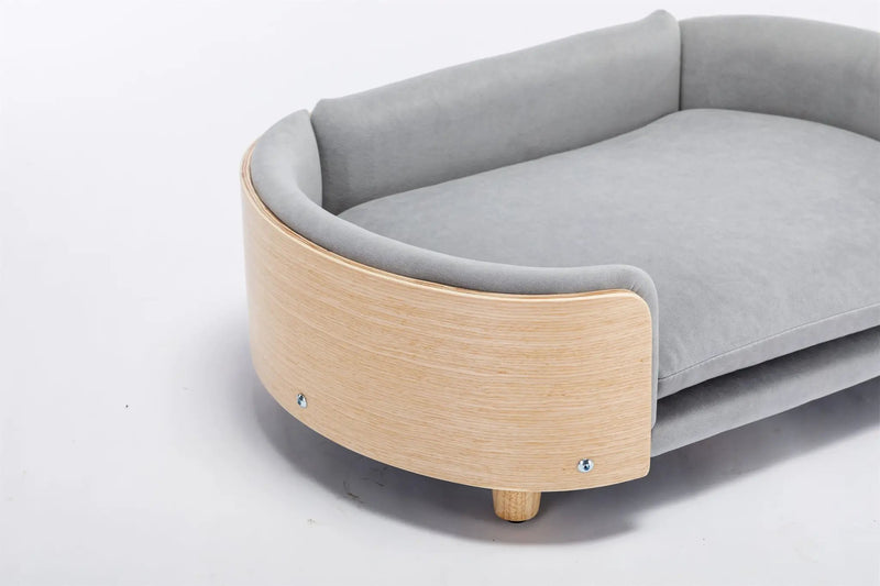 Scandinavian Style Elevated Dog Bed Pet Sofa Velvet Cushion Mid Size Light Grey by HouseOfZazla