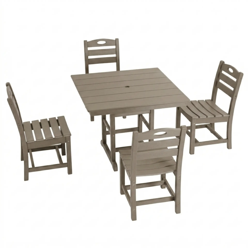 Antique Wood Color HDPE 5-Piece Outdoor Patio Dining Set by HouseOfZazla