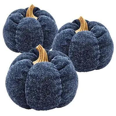 Pumpkin Ornament Decor For Holiday Harvest Festival Fall Festival & Thanksgiving (Set of 3) - Blue by Unique Piece Furniture