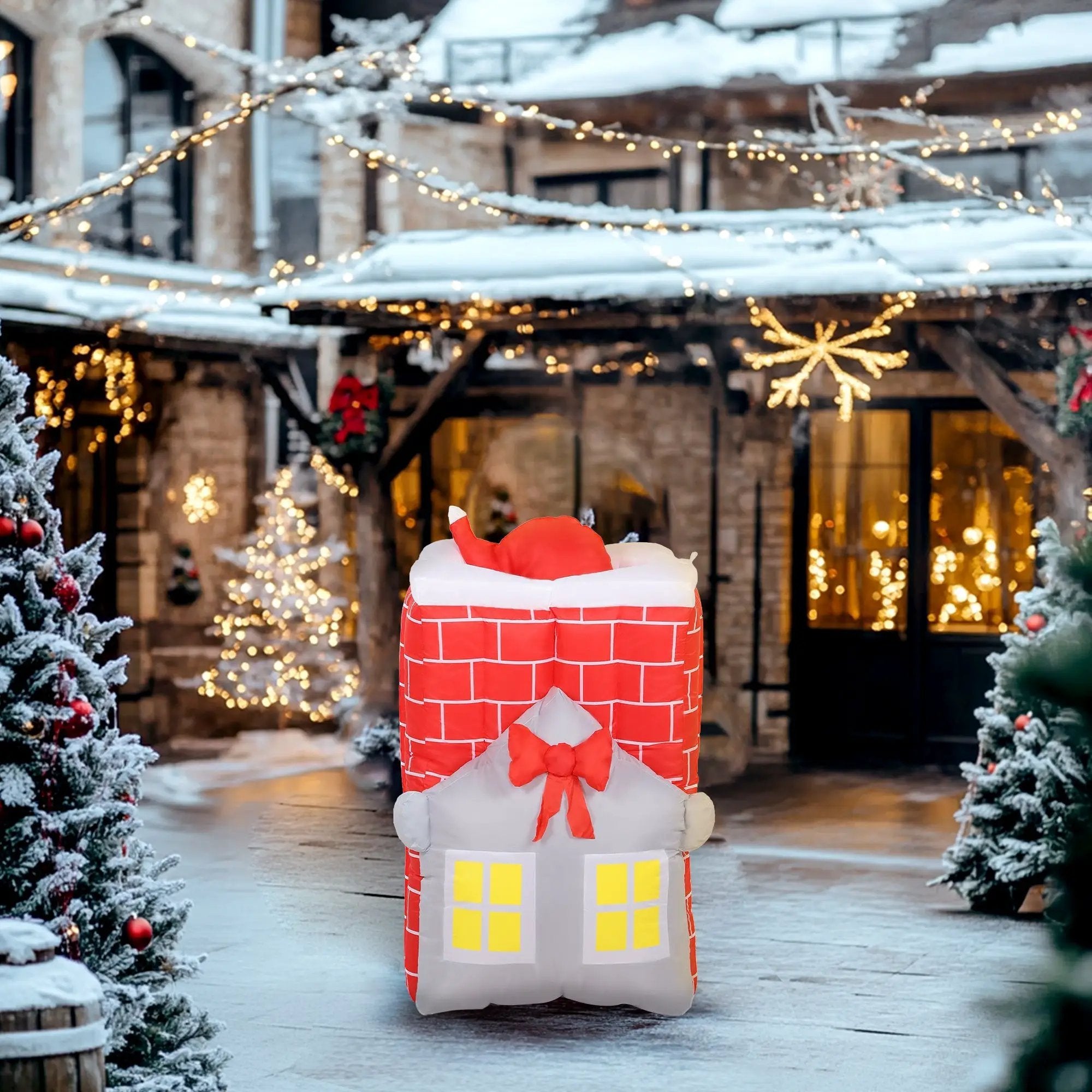 7FT Christmas Inflatable Santa in Chimney with LED Lights by HouseOfZazla