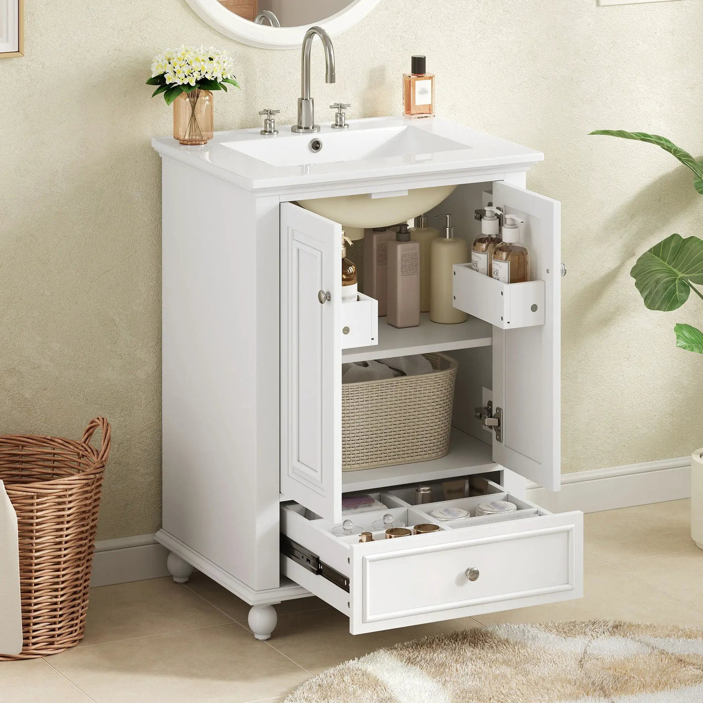 Modern Bathroom Vanity With Sink, Cabinet With Drawer And Dividers, Rectangular Storage Unit by HouseOfZazla