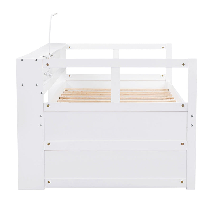 Daybed With 2 Trundles, 3 Storage Cubbies, Built In USB Charging Light by HouseOfZazla