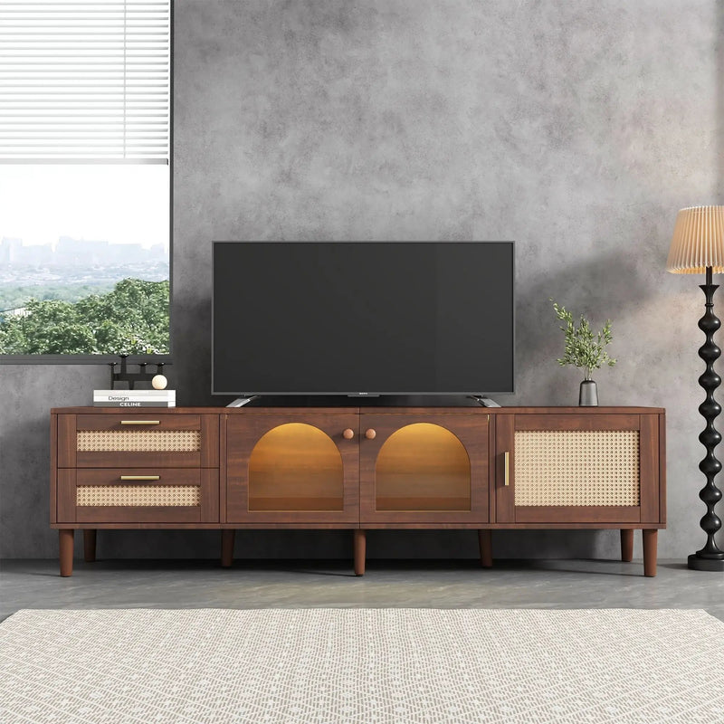 TV Stand With 3 Cabinets & 2 Drawers, LED Light Media Console For TVs Up To 80" - Dark Brown by HouseOfZazla