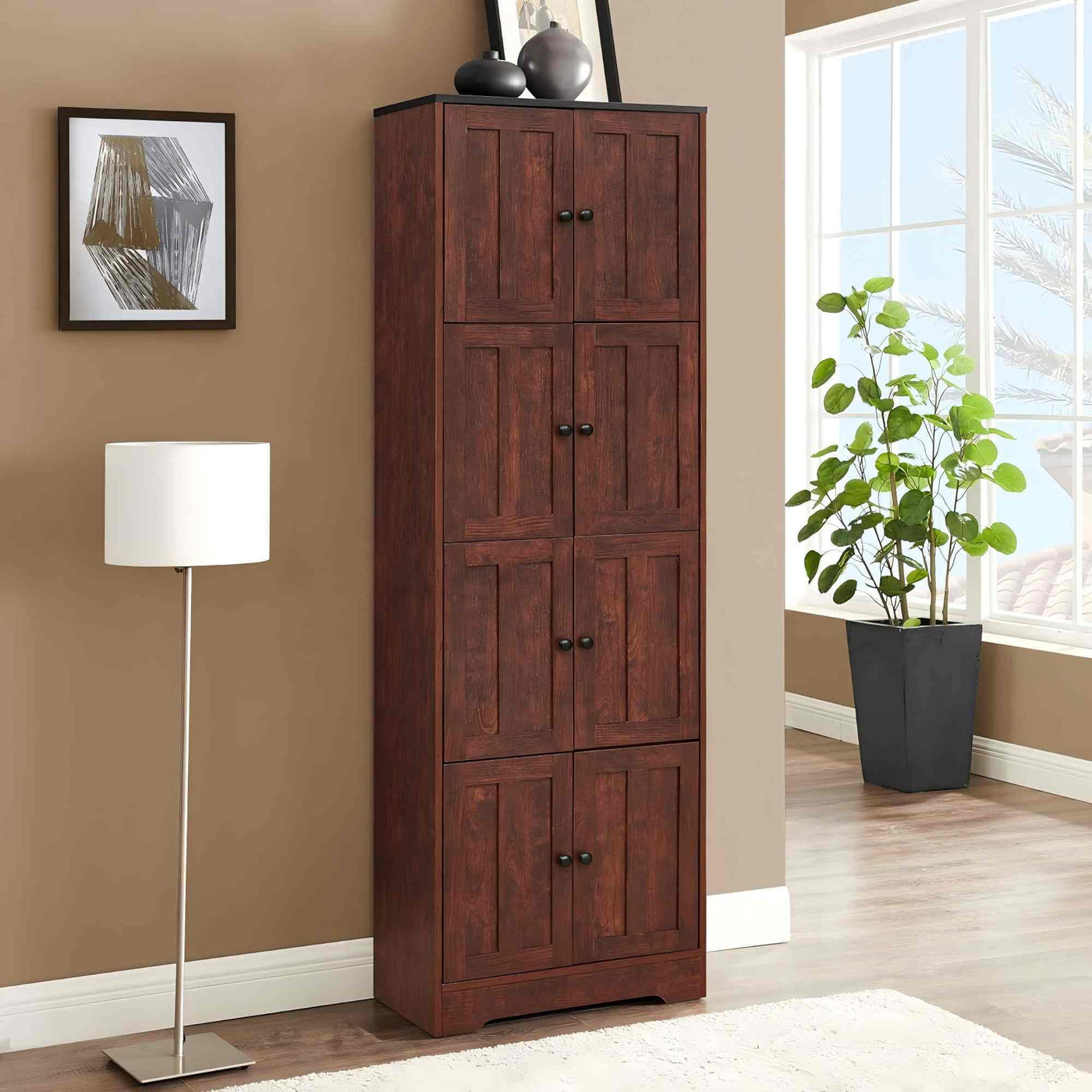Tall Storage Cabinet With 8 Doors And 4 Shelves, Wall Storage Cabinet For Living Room, Kitchen, Office, Bedroom, Bathroom by HouseOfZazla