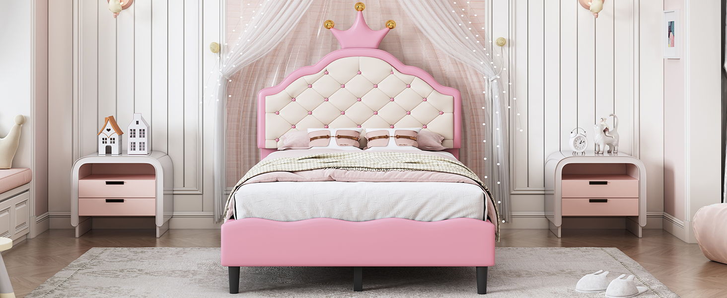 Lovely Crown Fantasy Princess Bed With Tufted Headboard by HouseOfZazla