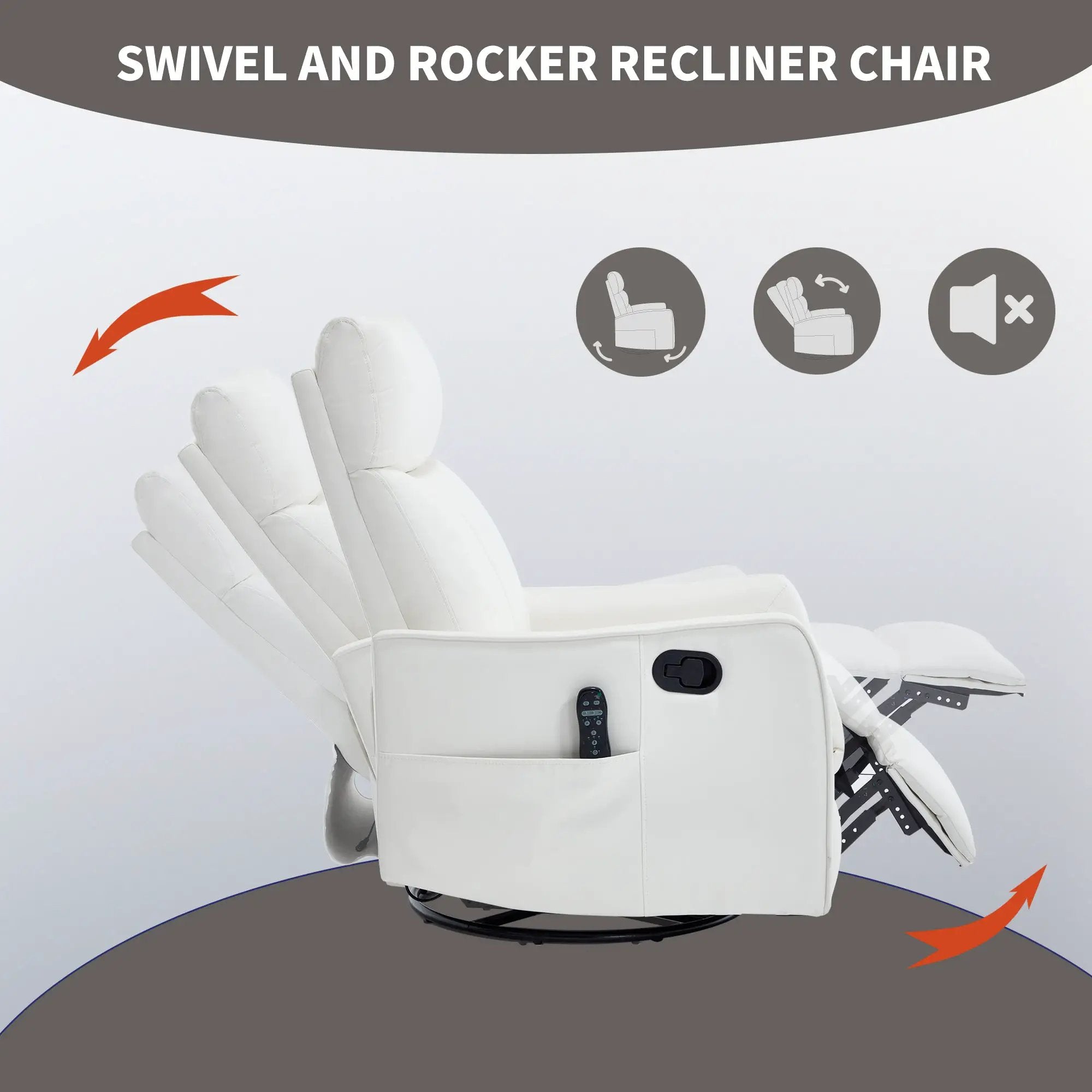White Heat Massage Manual Recliner Chair with Rocker and Swivel in Faux Leather by HouseOfZazla