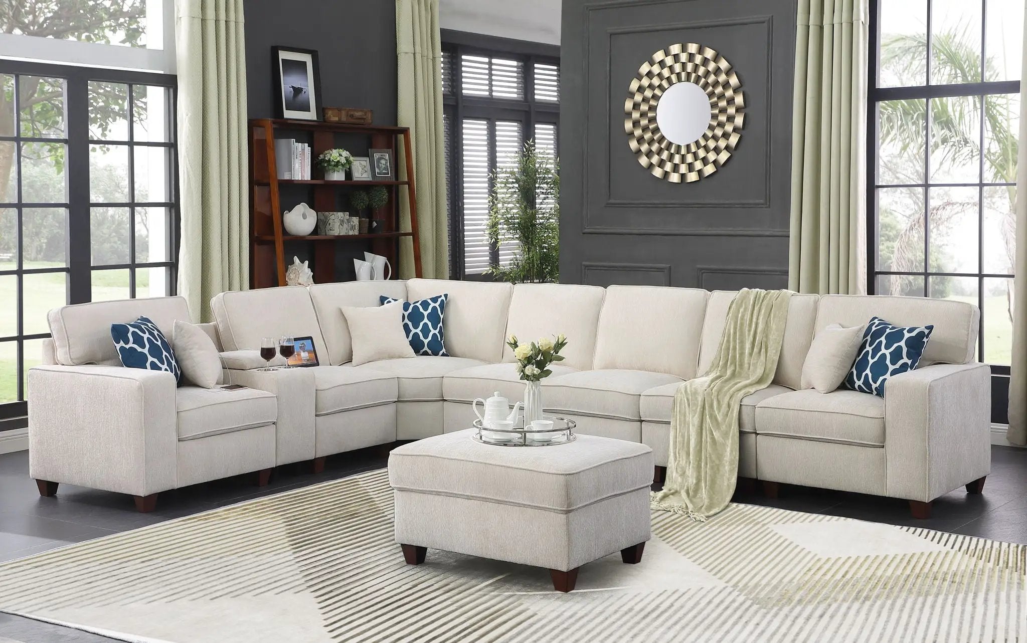 Ted - Sectional Sofa With Ottoman - Beige by HouseOfZazla