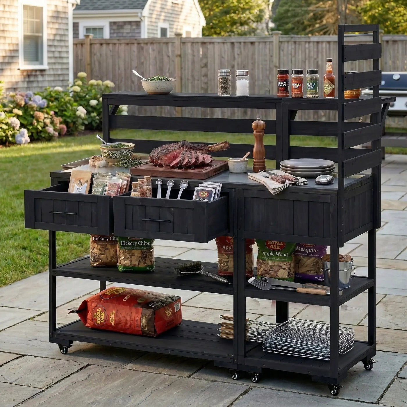 TOPMAX 62.3'' Patio Kitchen Island Solid Wood Kitchen Cart by HouseOfZazla