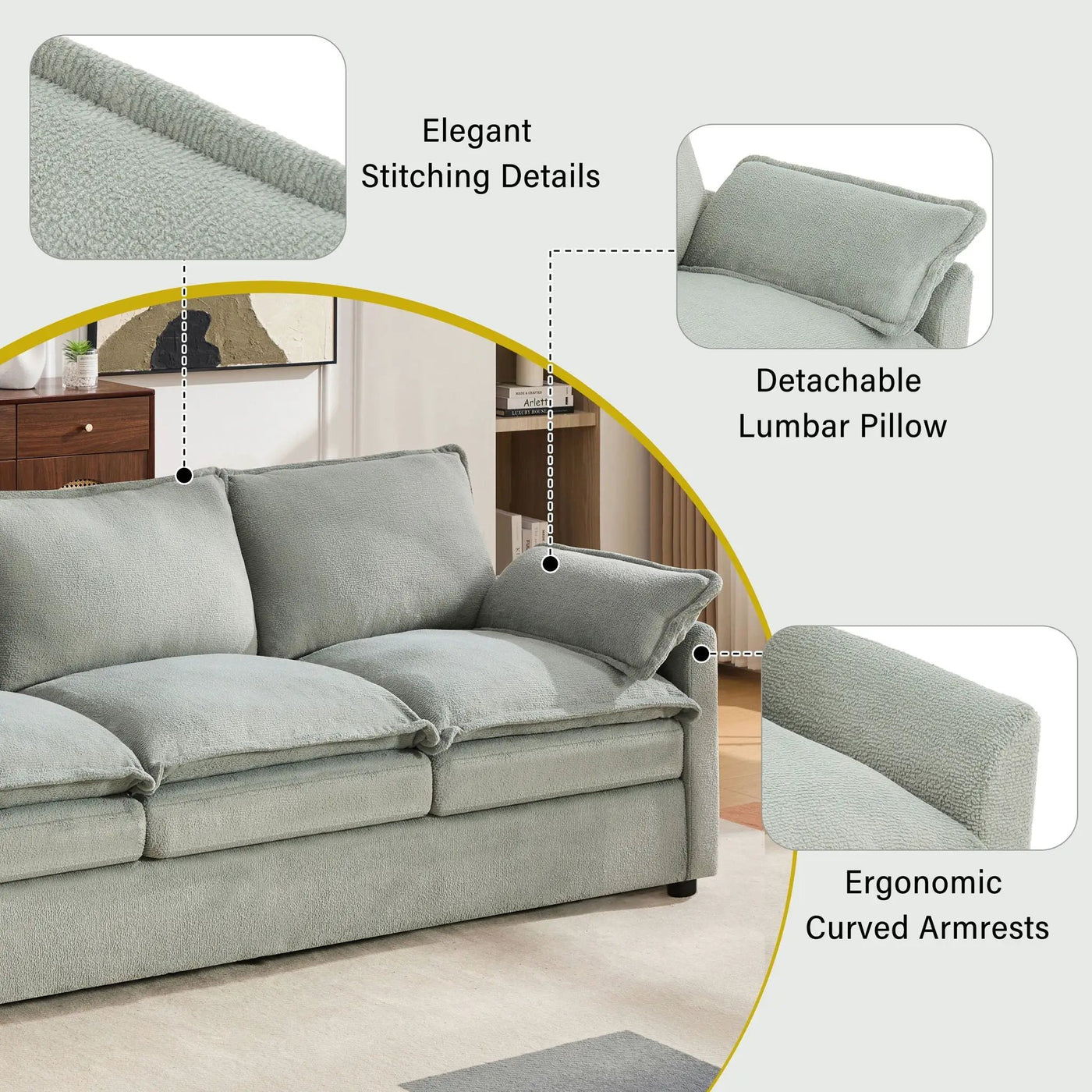 Modern 3 Seater Sofa With Side Storage Pockets For Living Room by HouseOfZazla