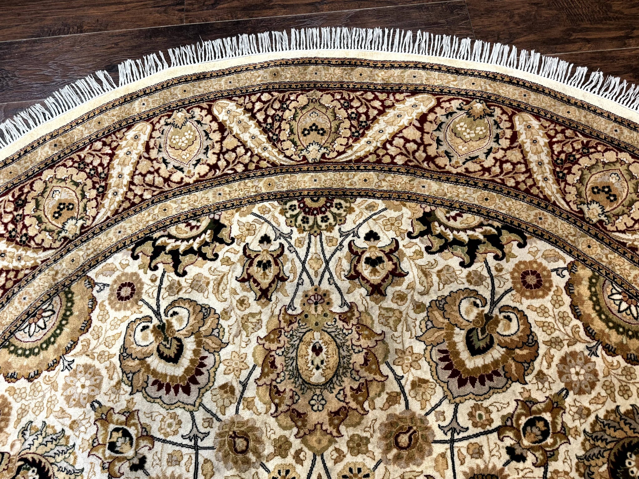 Round Pak Persian Rug 8x8, Vintage Handmade Wool Traditional Carpet, Beige Dark Red, Fine 270 KPSI by Jewel Rugs