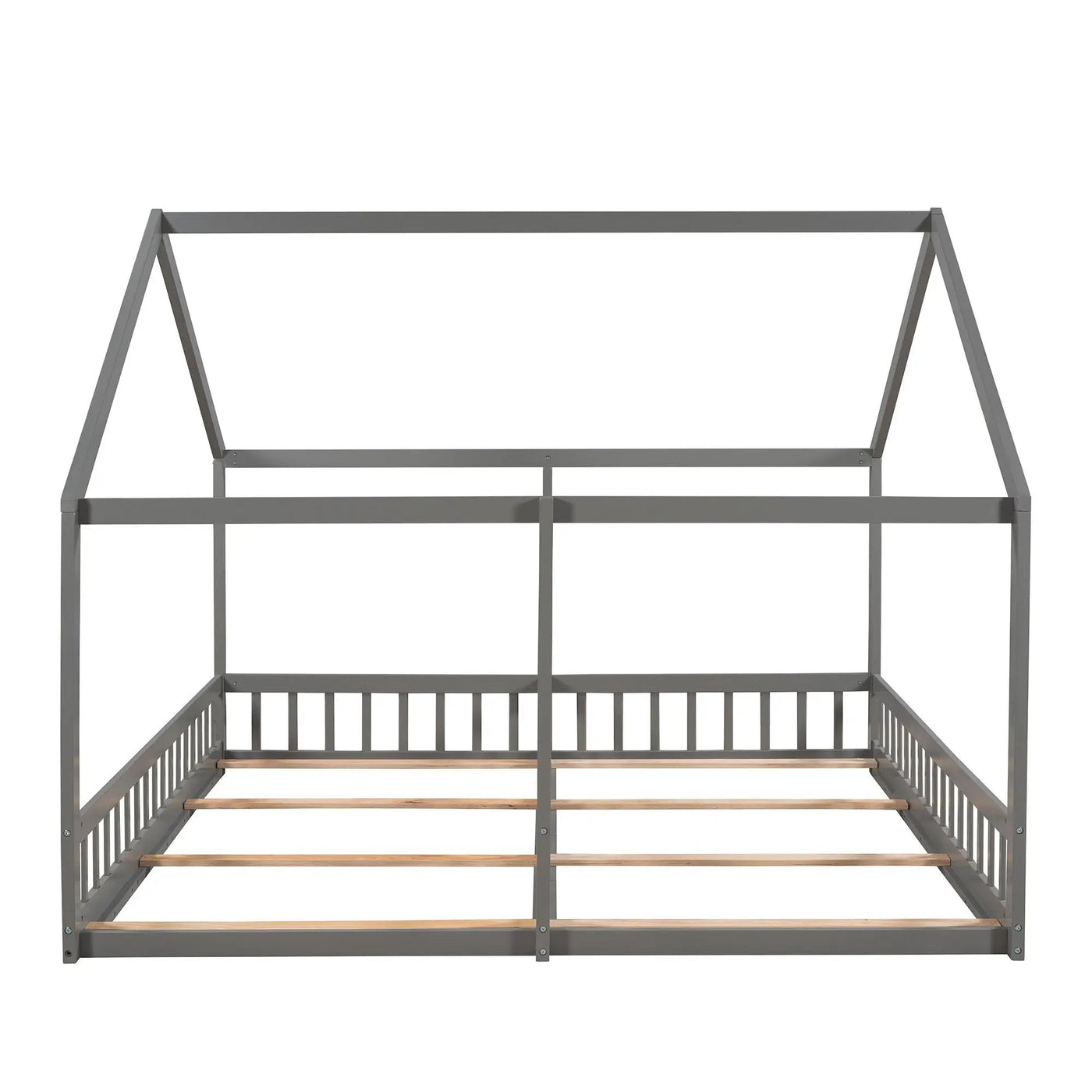 House Platform Beds, 2 Shared Beds, Metal Frame With Guardrails by HouseOfZazla