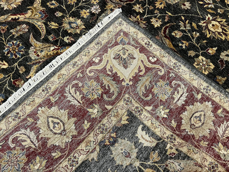 Pak Persian Mahal Rug 9x12, Allover Floral Pakistani Oriental Carpet 9 x 12, Wool Hand Knotted Area Rug, Dark Slate Gray-Black and Maroon by Jewel Rugs