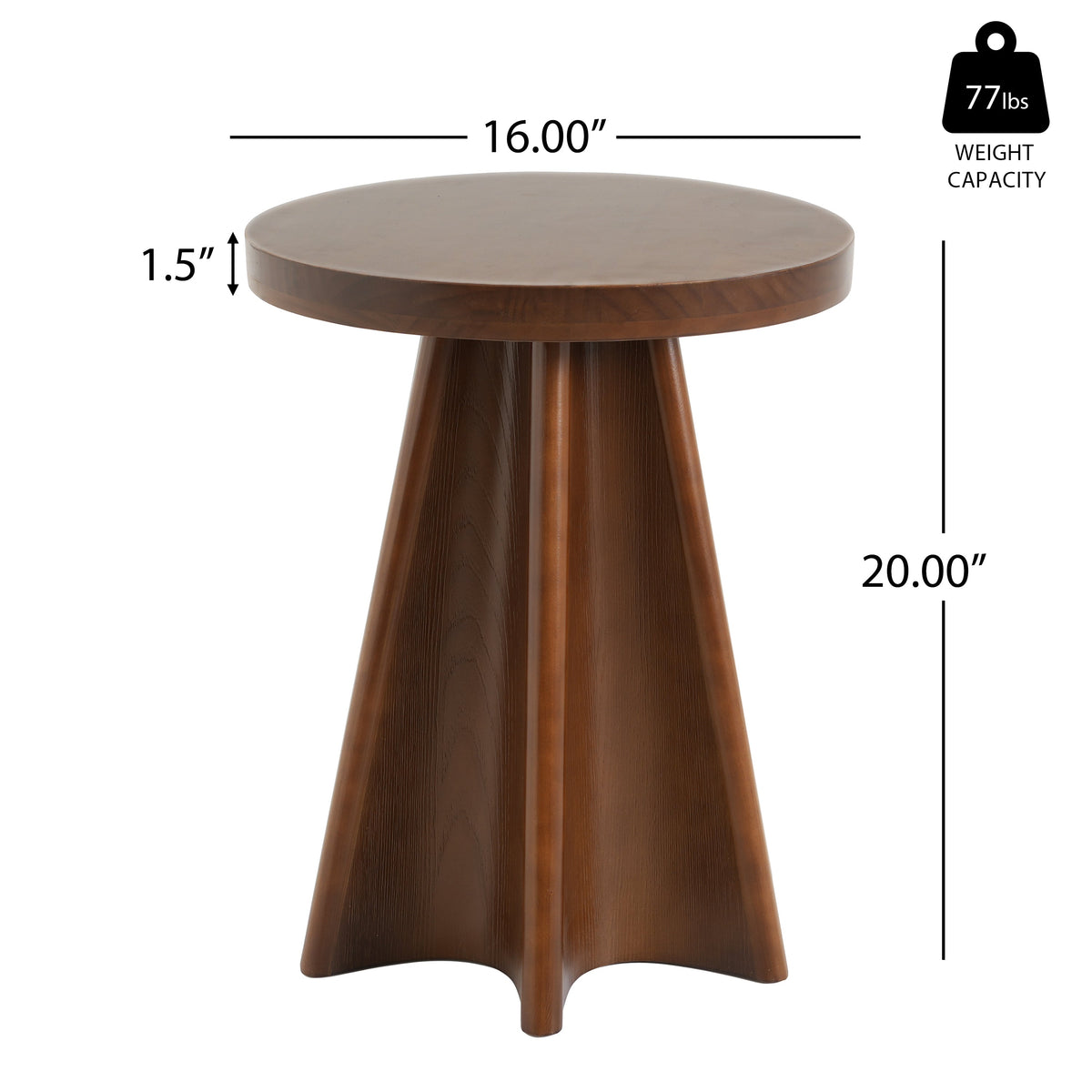 Flower Shaped Solid Pine Round Side Table with Artistic Petal Base - Walnut, photo 4 of 9
