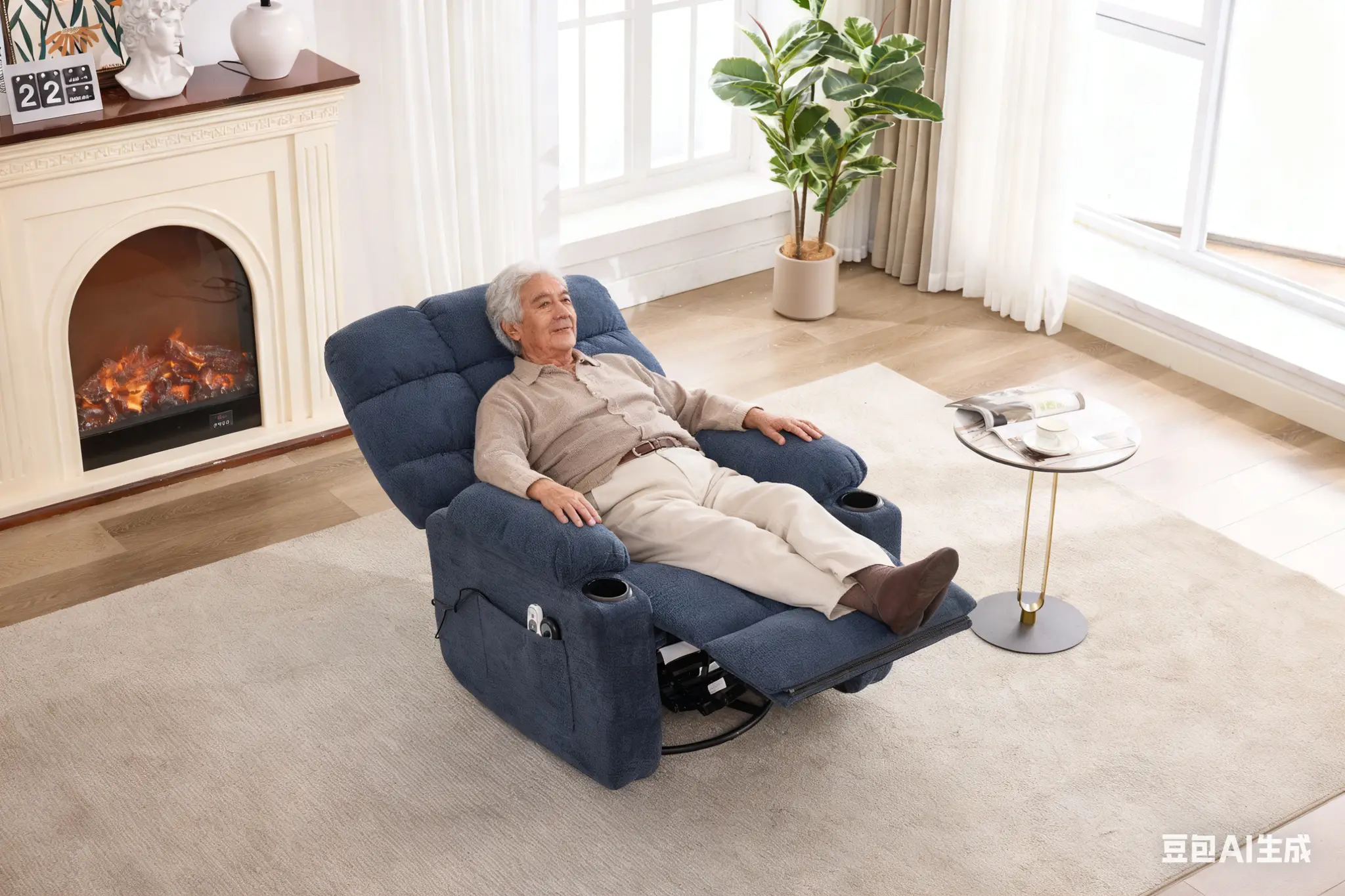 Heat Massage Electric Recliner Chair with Rocker and Swivel in Fabric by HouseOfZazla