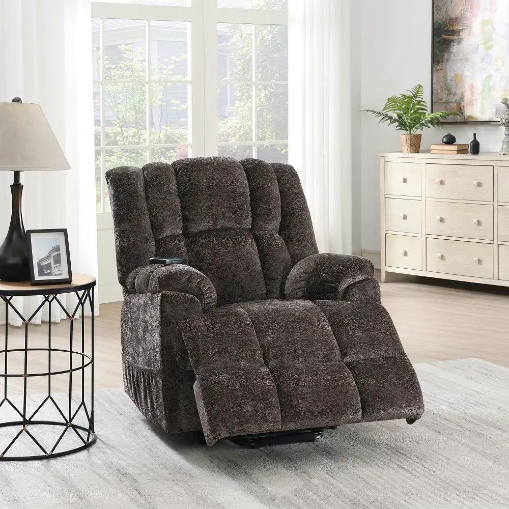 Pacay - Power Recliner With Lift, Heating & Massage - Brown Chenille by Unique Piece Furniture