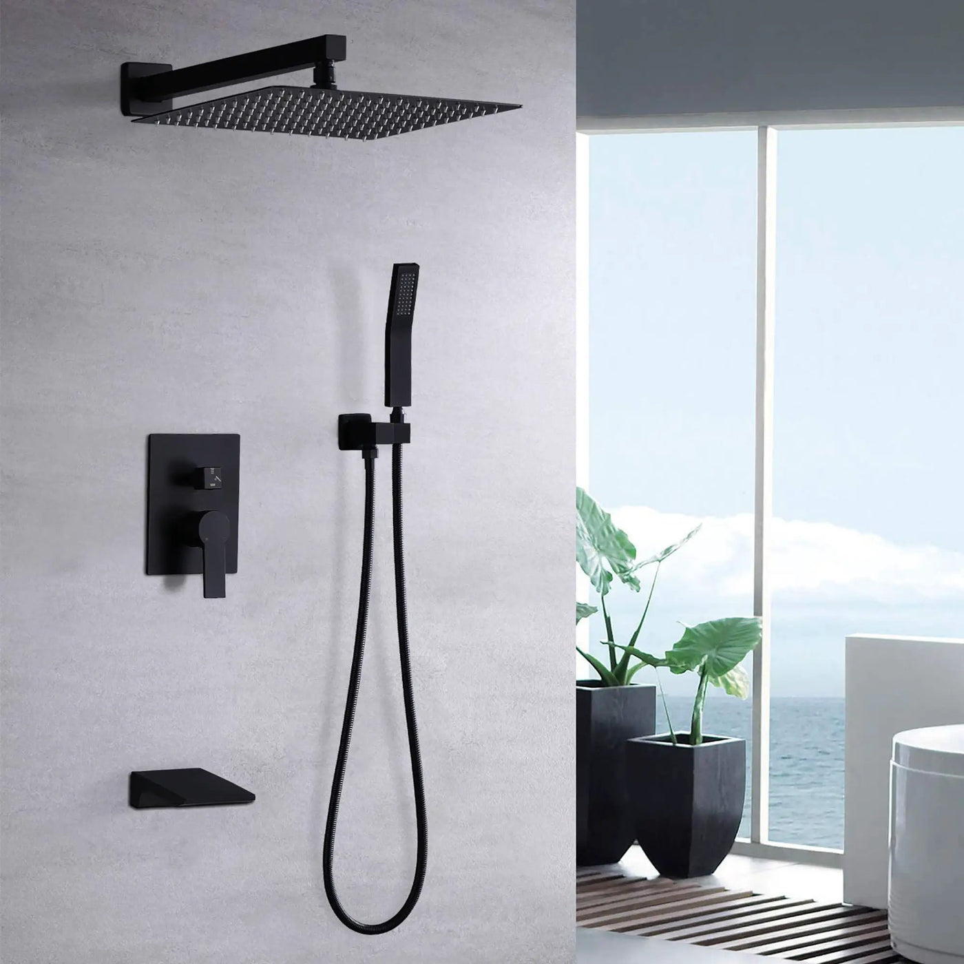 Modern 10" Wall Mounted Rainfall Shower Head System by HouseOfZazla