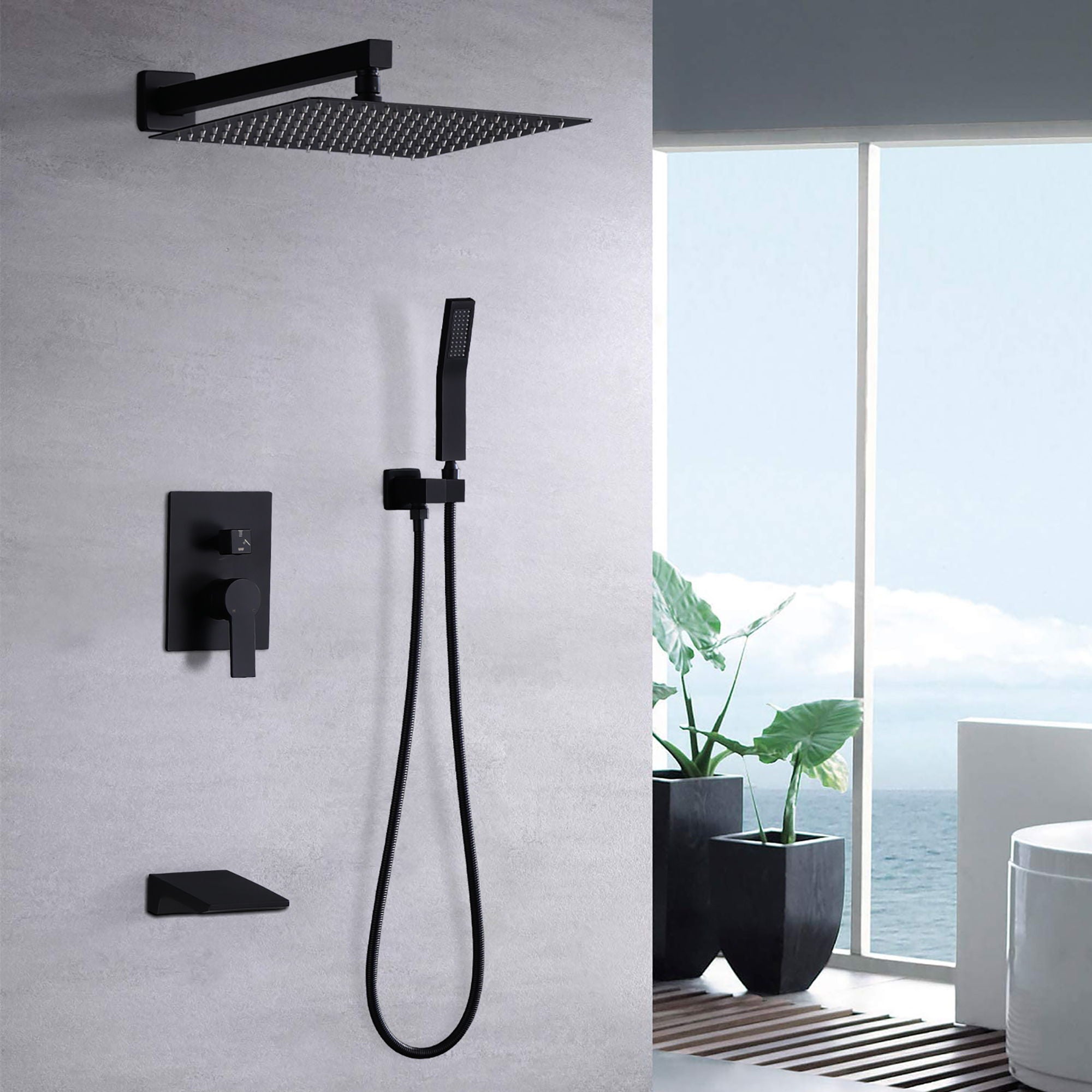 Modern 10" Wall Mounted Rainfall Shower Head System by HouseOfZazla