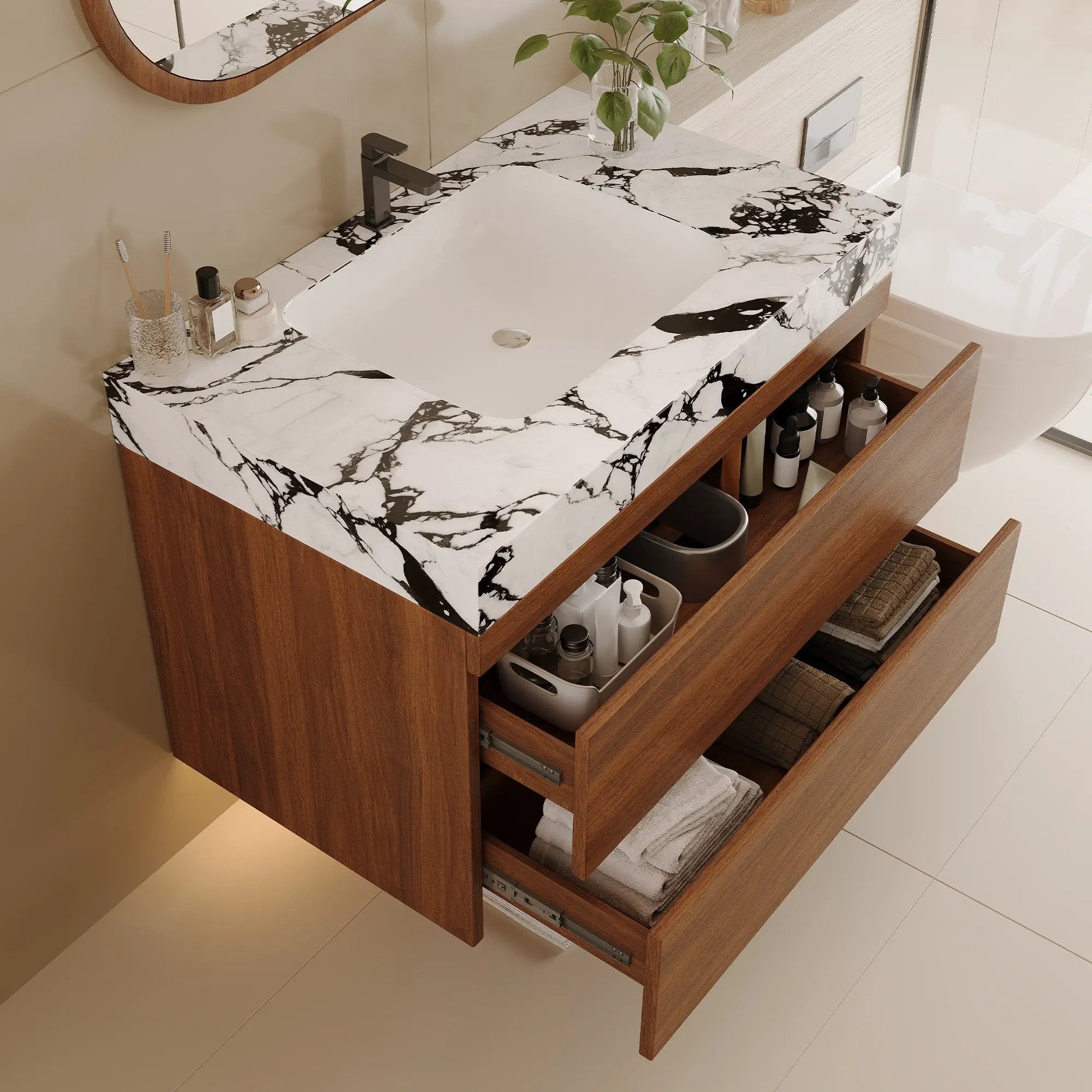 29.9" Modern Floating Bathroom Vanity with Faux Marble Top by HouseOfZazla