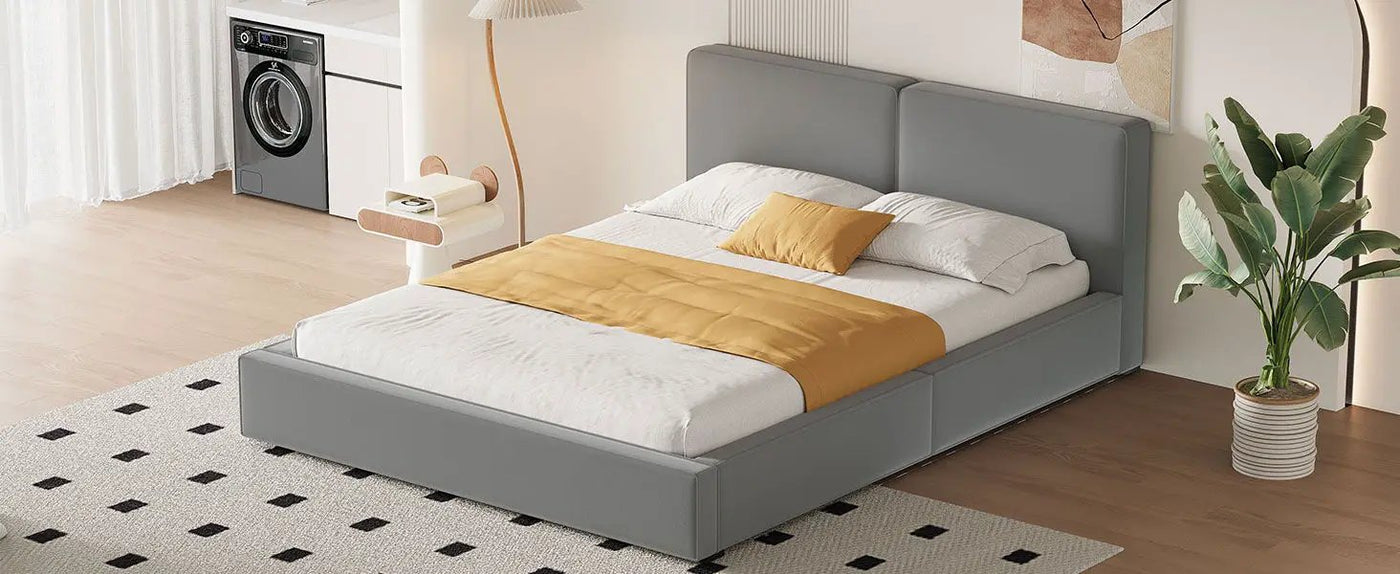Upholstered Platform Bed, Grounded Bed With Solid Frame by HouseOfZazla
