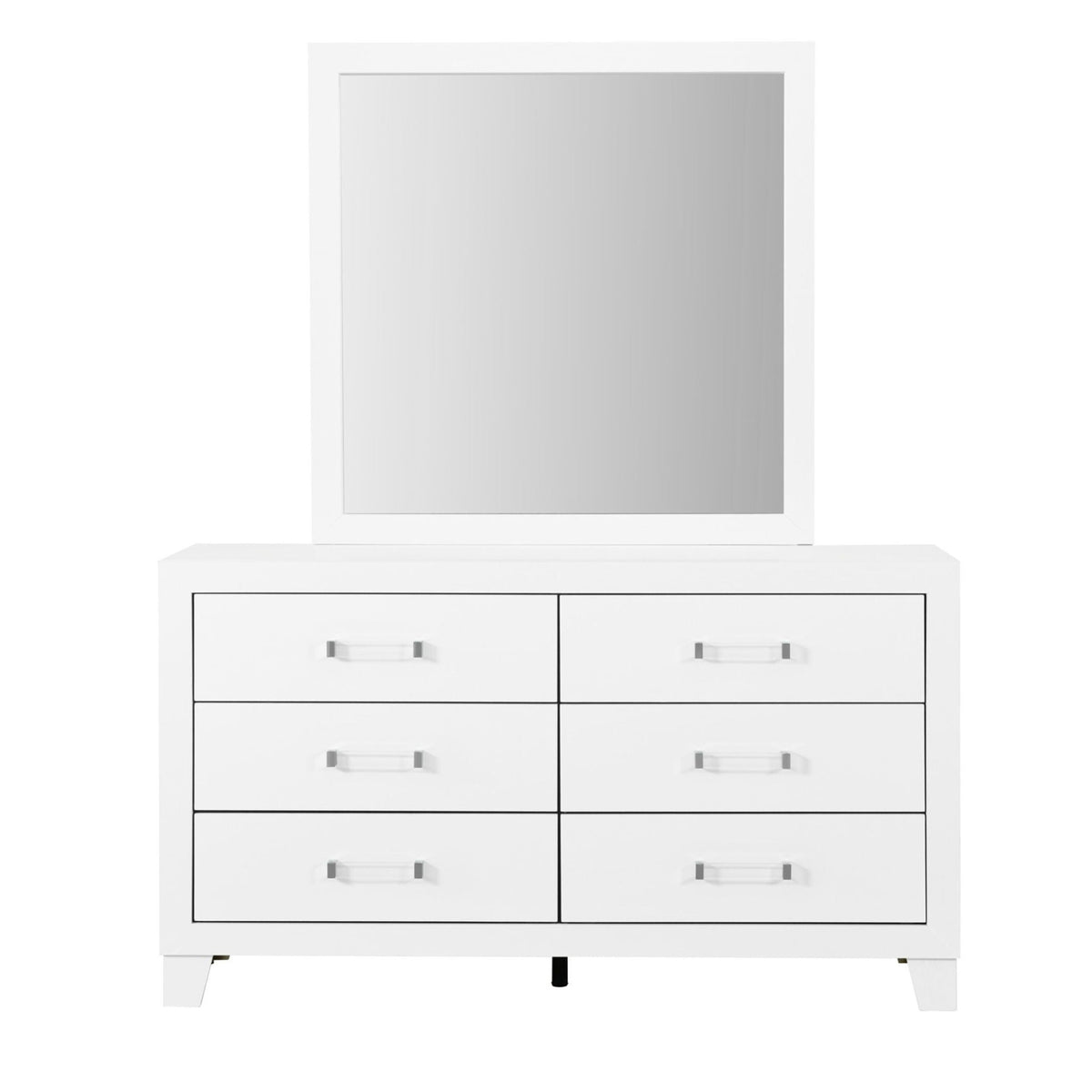 White Mirror with Sleek Design and Acrylic Hardware - 39.56" W, photo 5 of 6