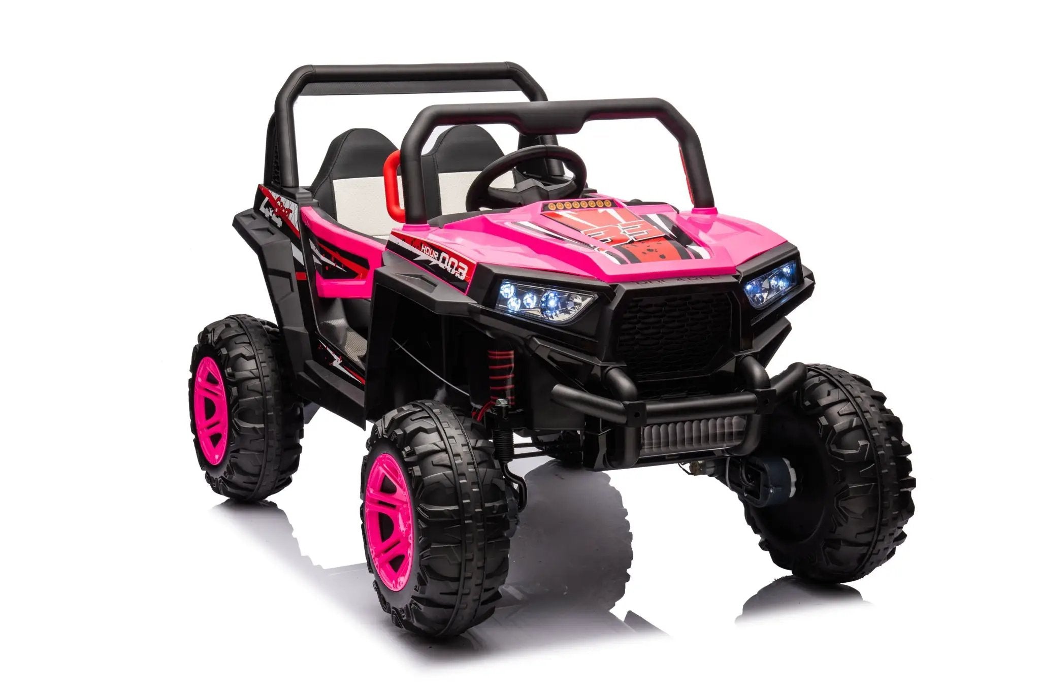 12V7A*1 30W*4 Four-Wheel Drive Seat One Button Start, Forward And Backward, High And Low Speed, Music, Front Light, Power Display, Two Doors Can Open, 2.4G R / C, Seat Belt Four Wheel Absorber by HouseOfZazla