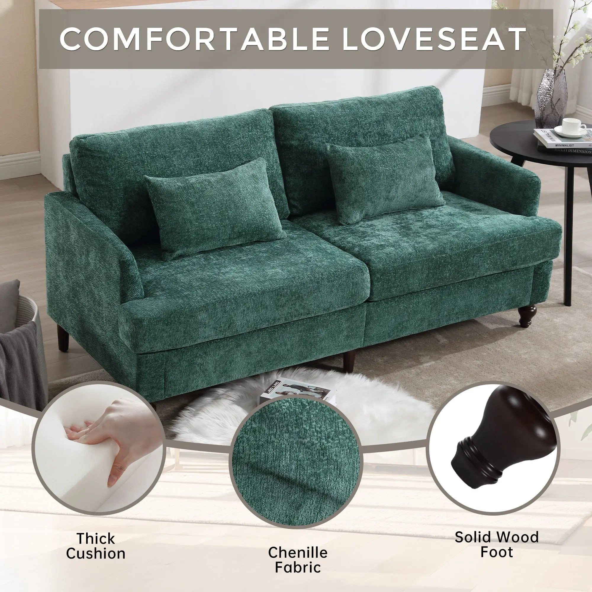 Mid Century Modern Fabric Loveseat Sofa, 2 Seat Upholstered Couch by Unique Piece Furniture