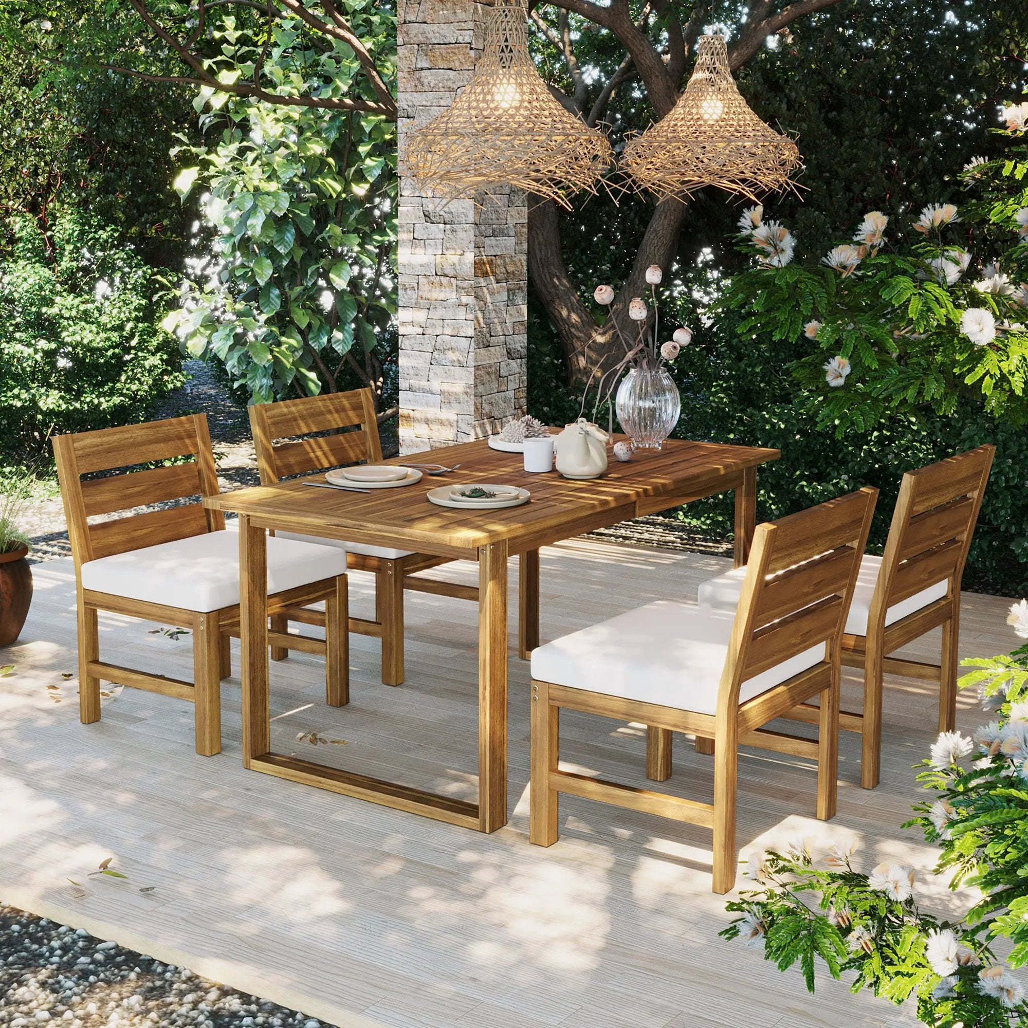 U_STYLE Farmhouse 5-Piece Outdoor Patio Dining Set by HouseOfZazla